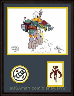 Star Wars Weekends 2010 1st Official Colored Sketch titled "Donald as Boba Fett" by Jason Zucker Colored Sketch Framed